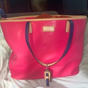 Coach Park Metro Coral Leather Tote Handbag